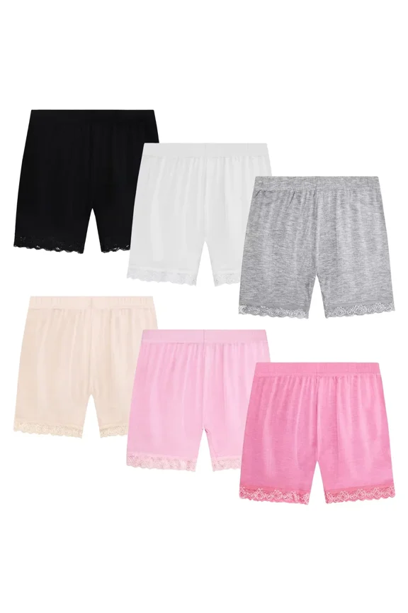 Girls Shorts, 6 Pack Lace Shorts Breathable Safety Pants for Dance Bike- 6 Colors for Toddler Girl Underwear