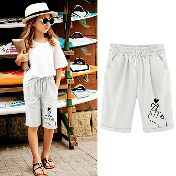 Girls Shorts Elastic Drawstring Kids Shorts Elastic Waist Shorts Casual Floral Shorts Comfy Lightweight Shorts With Pockets 3-13 Years