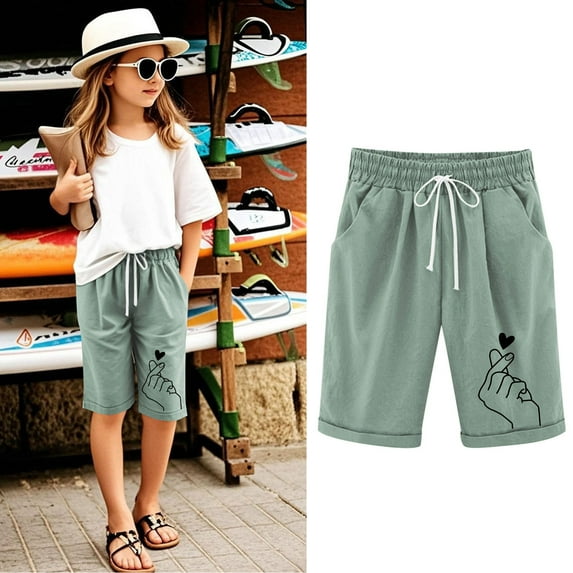 Girls Shorts Elastic Drawstring Kids Shorts Elastic Waist Shorts Casual Floral Shorts Comfy Lightweight Shorts With Pockets 3-13 Years