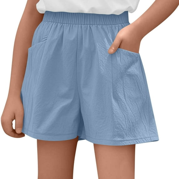 Girls Shorts Girls High Waisted Shorts Girls' Spring/Summer Lightweight Loose Fit Linen Shorts