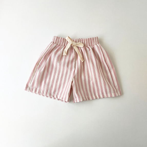 Girls Shorts Jogger Shorts Striped Print Pocket Drawstring Elastic Waist Trousers for Summer Casual Play Pink 12 Months-18 Months