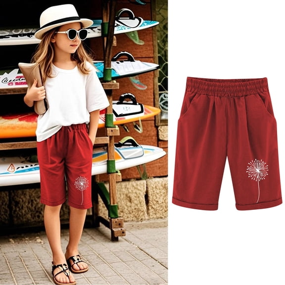Girls Shorts Kids High Waisted Shorts Elastic Waist Shorts Casual Floral Shorts Comfy Lightweight Shorts With Pockets 3-13 Years