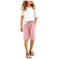 thumbnail image 1 of Girls Shorts Knee Length High Waisted Summer Shorts Comfy Drawstring Short Pants With Pockets, 1 of 8