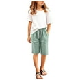 thumbnail image 1 of Girls Shorts Knee Length High Waisted Summer Shorts Comfy Drawstring Short Pants With Pockets, 1 of 9