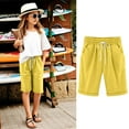 thumbnail image 1 of Girls Casual Bermuda Shorts Kids Knee Length High Waisted Summer Shorts Comfy Drawstring Short Pants with Pockets, 1 of 7
