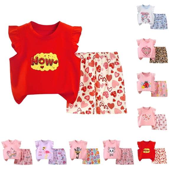 Girls Shorts Sets Size 6 Kids TodBaby Girl Clothes 2 Piece Set Ruffle Fly Sleeve T-Shirt + Shorts Summer Outfits for Girls