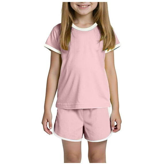 Girls Shorts Sets Size 7-8 Girls Two Piece Sets Short Sleeve Tshirts and Drawstring Shorts With Pockets Summer Outfits Size 6-14