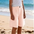 thumbnail image 1 of Girls Shorts Size 10-12 for School Striped Lightweight Pants Summer Stretch Elastic Waist Bermuda Shorts 4-13 Years Orange 150, 1 of 7
