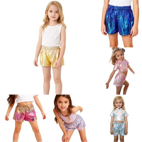 Girls Shorts for Stage Performance Dance Wear Glitter Shiny Metallic Bottom Party Outfit Festive Celebration Apparel Girl Apparel 3-4 Years