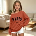 thumbnail image 1 of Girls Off Shoulder Sweatshirts Trendy PARIS Letter Graphic Casual Sweater Long Sleeve Loose Fit Pullover Tops Soft Relaxed Fall Winter Daily Wear Outfits, 1 of 4