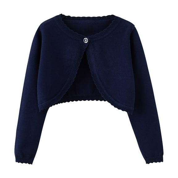 Clearance!Girls Shrug Cardigan One-button Ruffle Open Front Cotton Knit Crop Jacket Toddler Fall Bolero Outerwear 18M-14Y (11 Years, Dark Blue)
