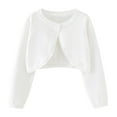 thumbnail image 1 of Girls Shrug Cardigan One-button Ruffle Open Front Cotton Knit Crop Jacket Toddler Fall Bolero Outwear 18M-14Y (18 Months, White), 1 of 7