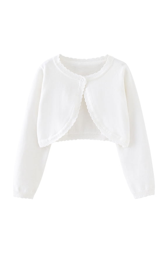 Girls Shrug Cardigan One-button Ruffle Open Front Cotton Knit Crop Jacket Toddler Fall Bolero Outwear 18M-14Y (4 Years, White)