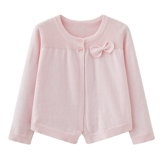 Girls Shrug Cardigan Size 4 Fall Long Sleeve Bow Open Front Knitted Boleros Shawl Relaxed Lightweight Shrugs for Dresses, Pink, 4 Years