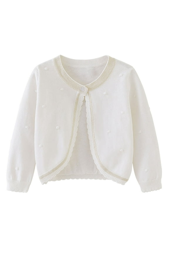 Girls' Shrugs Sweaters Toddler Baby Girls Long Sleeve Knitted Cardigan Kids Button Closure Shrugs Sweaters Cropped Jacket Cover up Tops White 3T