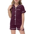 thumbnail image 1 of Girls Silk Pajamas Coat Style Girls Pajama Set Button Down Tops with Pants Girls' Fashion Pajamas Set Girls Pajamas Size 12-13, 1 of 4