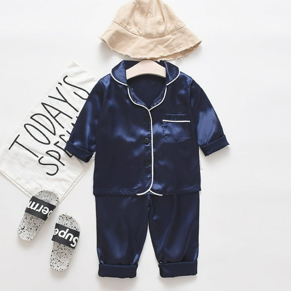 Girls Silk Pajamas Coat Style Girls Pajama Set Button-Up Toddler Girl Sleepwear Pj for Girls 6-12 Months