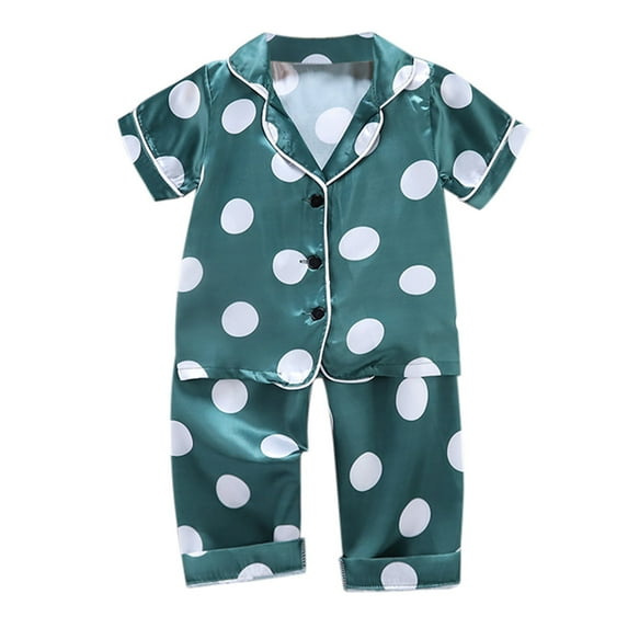 Girls Silk Pajamas Set Button Down Cute Cartoon Print Short Sleeve Shirts and Shorts Nightwear Set Lightweight Children Loungewear Sleepwear for Kids and Boys,3-4 Years