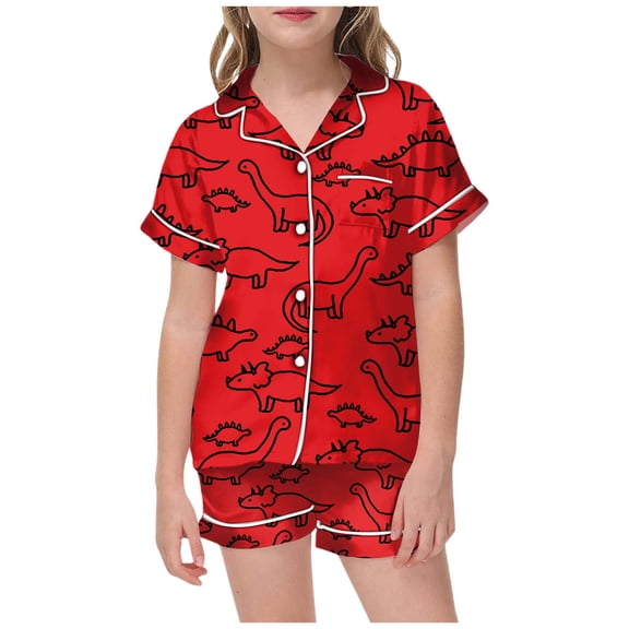 Girls Silk Pajamas Set Button-Up Short Sleeve Loungewear Clothes Set Children's Easter Diy Hand Painted Loose Homewear Set Colouring Pajama Sets 2 Piece Satin Pajama Outfits,6-7Y