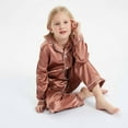 thumbnail image 1 of Girls Silk Pajamas Set Coffee Kids Button Down Pajamas Set Pajamas Sleepwear Outfits Cute Pajamas for Girls 13-14 Years, 1 of 7