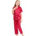 thumbnail image 1 of Girls Silk Pajamas Set Girls' Pajama Sets Button Down Sleepwear With Pants Kids Pajamas Nightgown Silk Pajamas For Girls 2-3, 1 of 4
