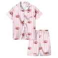 thumbnail image 1 of Girls Silk Pajamas Sets Valentines Day Pjs Short Set Sleepwear for Children Shirt and Pant Matching Bow Print Fashion Sleepwear Set 2 Piece Summer Loungewear 3-4 Years, 1 of 5