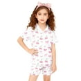 thumbnail image 1 of Girls Silk Pajamas Valentine Pjs Short Sleeve Bow Print Button Down Sleepwear Kids Pajama 8-9 Years, 1 of 4