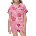 thumbnail image 1 of Girls Silk Satin Pajamas Size 10-12 Short Sleeve Pink Puff Cute Print Tops and Bottoms 2 Pieces Set Button Down Outfits Toddler Kids Pjs Pink 6-7 Years, 1 of 5