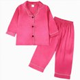 thumbnail image 1 of Girls Silky Satin Long Sleeve Pajama Set,Button-Up Sleepwear with Collar 2-3 Years, 1 of 6