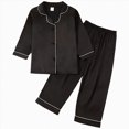 thumbnail image 1 of Girls Silky Satin Long Sleeve Pajama Set,Button-Up Sleepwear with Collar 4-5 Years, 1 of 6
