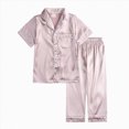 thumbnail image 1 of Girls Silky Satin Short Sleeve Button-Up Pajama Set,Classic Sleepwear with Pocket 11-12 Years, 1 of 6