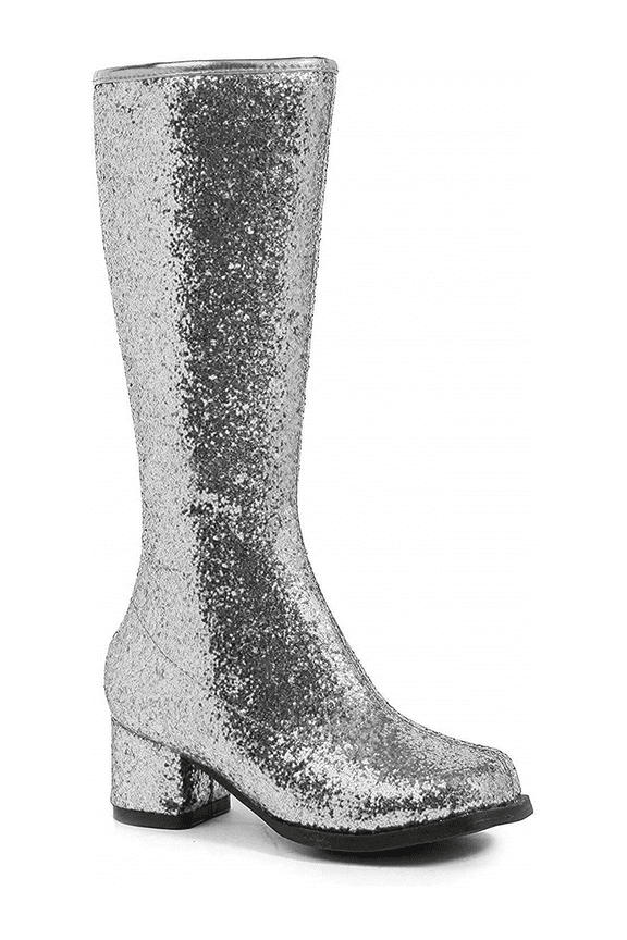 Girls Silver Glitter Go-Go Boots