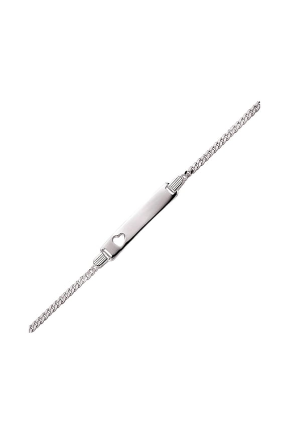 Girls Silver Jewelco London Love Heart Curb ID Identity Bracelet 5mm 6 / 7 inch