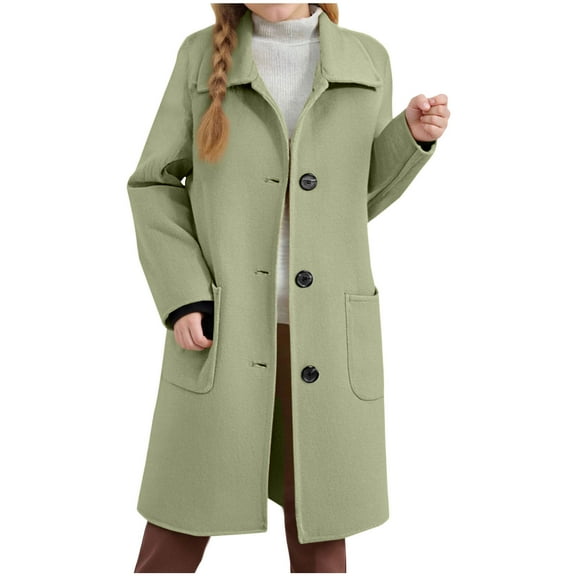 Girls Single Breasted Trench Coat Oversized Classic Lapel Solid Color Long Peacoat Kids Lightweight Winter Warm Jacket 4-15 Years