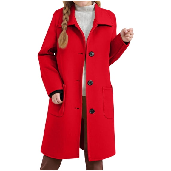 Girls Single Breasted Trench Coat Oversized Classic Lapel Solid Color Long Peacoat Kids Lightweight Winter Warm Jacket 4-15 Years