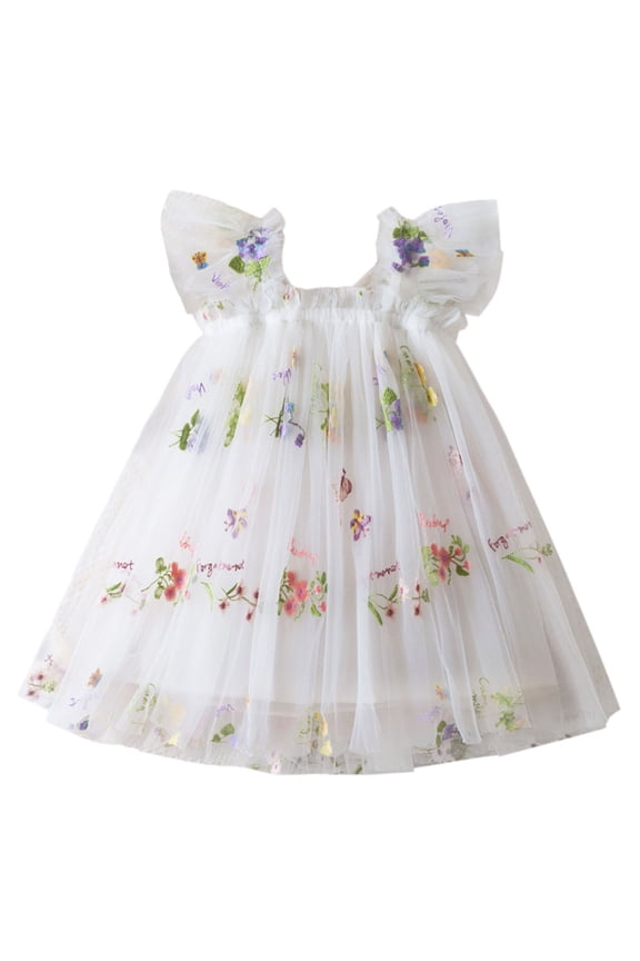 Girls Size 10 Dresses Sleeveless Embroidered Flowers With Wing Tie Holiday Party Dress Dance Party Dresses Summer Clothes,White,2-3 Years