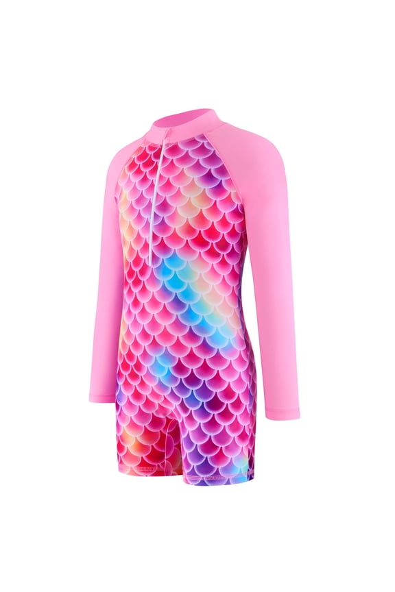 Girls Size 10 Swimsuit Little & Big Girls 1 Piece Fish Scale Rash Guard Swimsuit Cartoon UPF 50+ Summer Bathing Suit 4-5 Years