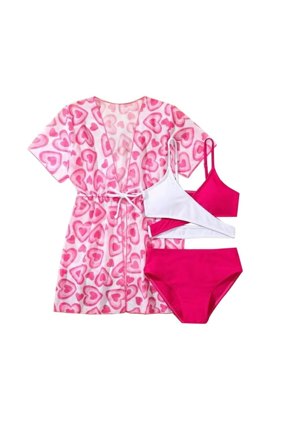 Girls Size 10 Swimsuit Swimsuits Prints Bikini Bathing Suit Briefs Girls Bikini Beach Swimwear 3 Piece Set UPF+ 50 Beach Bathing Suit,9-10 Years