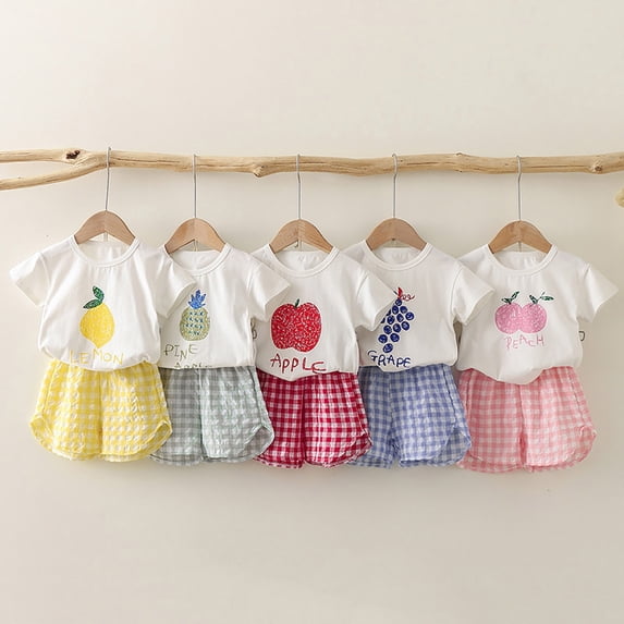 Girls Size 5 Clothes Sets Girl's 2 Piece Set Cute Fruits Bow Print Tee Shorts Set Summer Outfits
