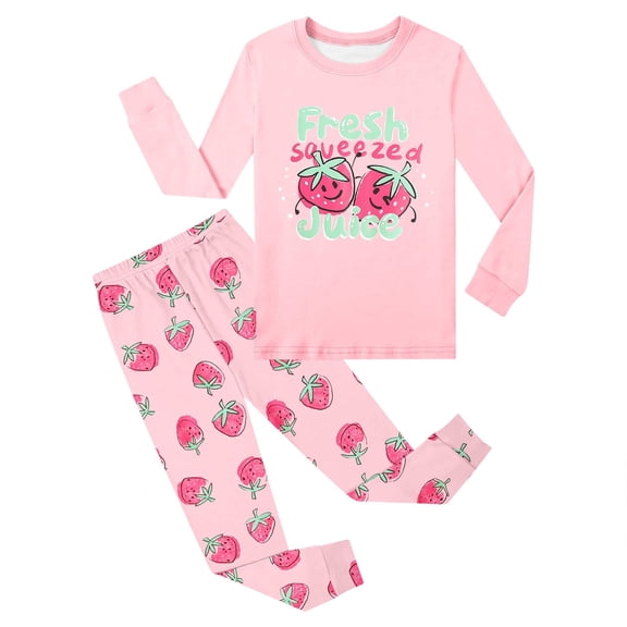 Girls Size 7 Pajamas 7-8 Years Pink 2 Piece Pajamas for Girls Cartoon Trendy Pajamas for Girlse Soft Long Sleeve & Pants PJ Set Sleepwear