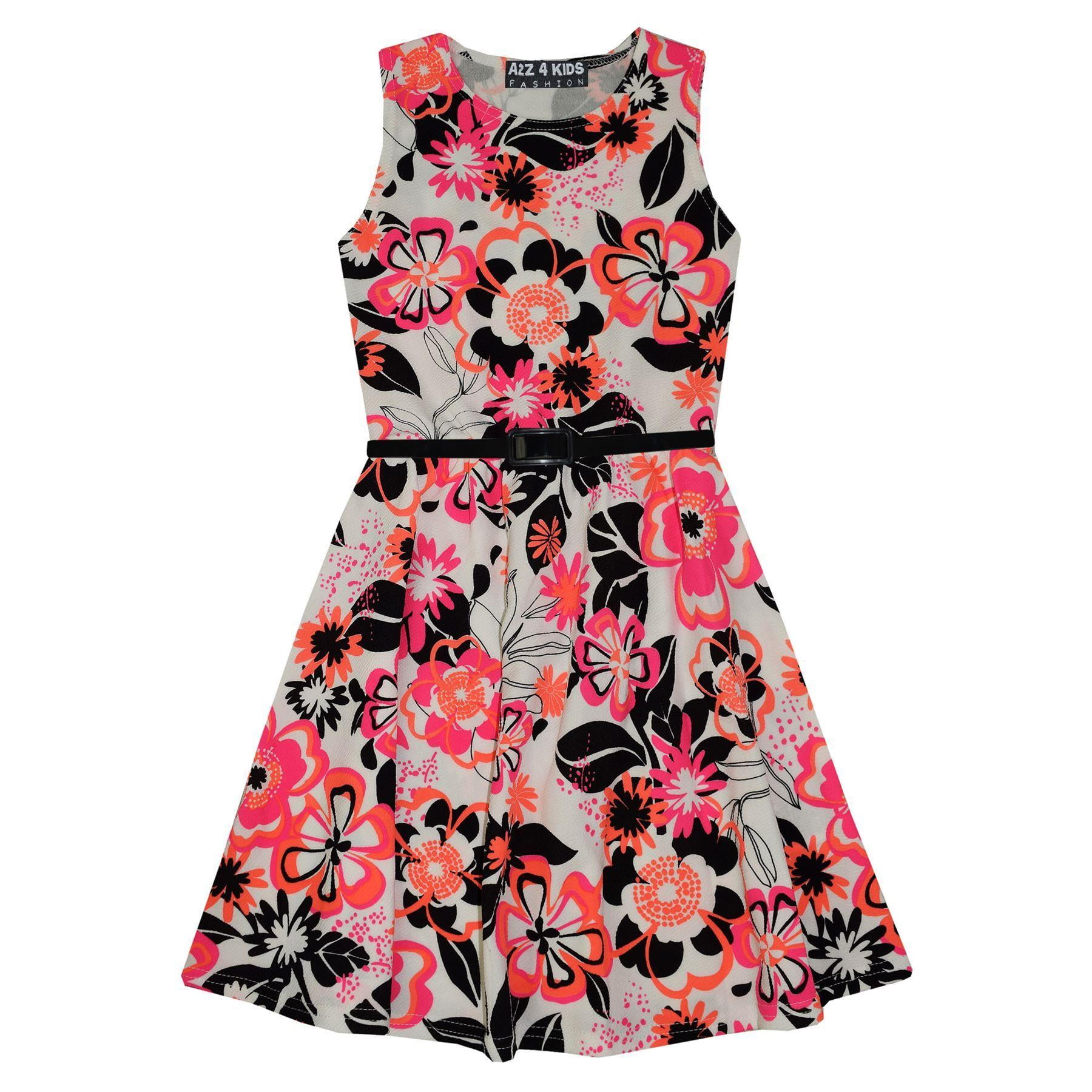 Girls Floral Print Off-Shoulder Skater Dress - Pink & Red Summer Party Dress For Ages 7-13 Years - View #2