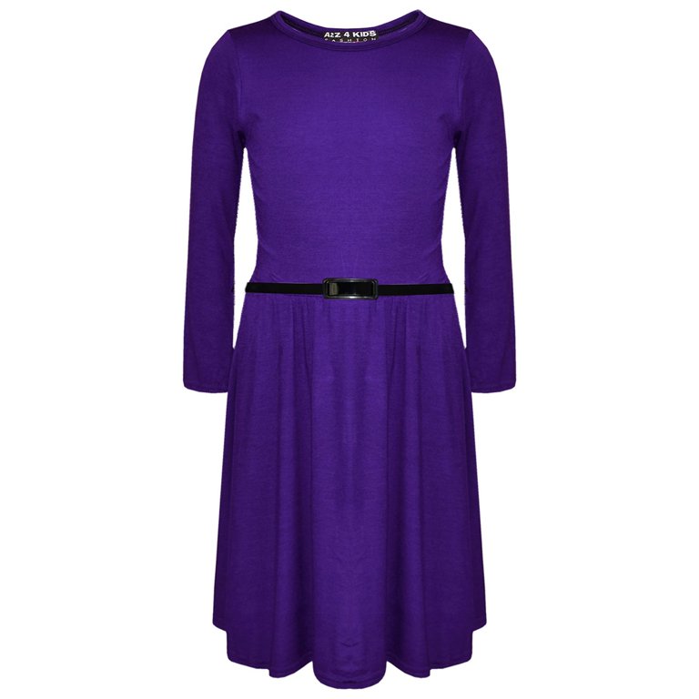 Girls Skater Dress Kids Party Fashion Dresses With Free Belt 3/4 Sleeves  7-13 Yr - Walmart.com