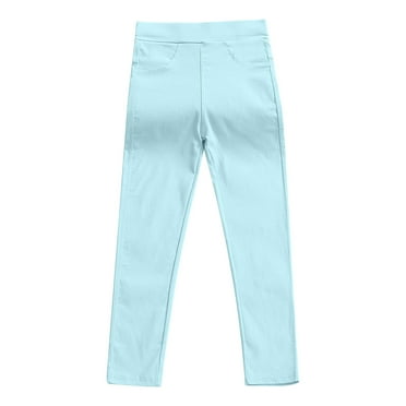 Girls' Skinny Fitted Pull On Jeggings Toddler Baby Girls Candy Color Solid Color Basic Leggings Casual Kids Tight Pants Blue 6-7 Years