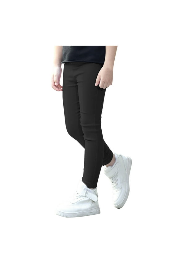 Girls Skinny Jeans Solid Color Knitted Stretch Pencil Pants Elastic Waist Bottoms Casual Joggers Trousers Black 3-4 Years