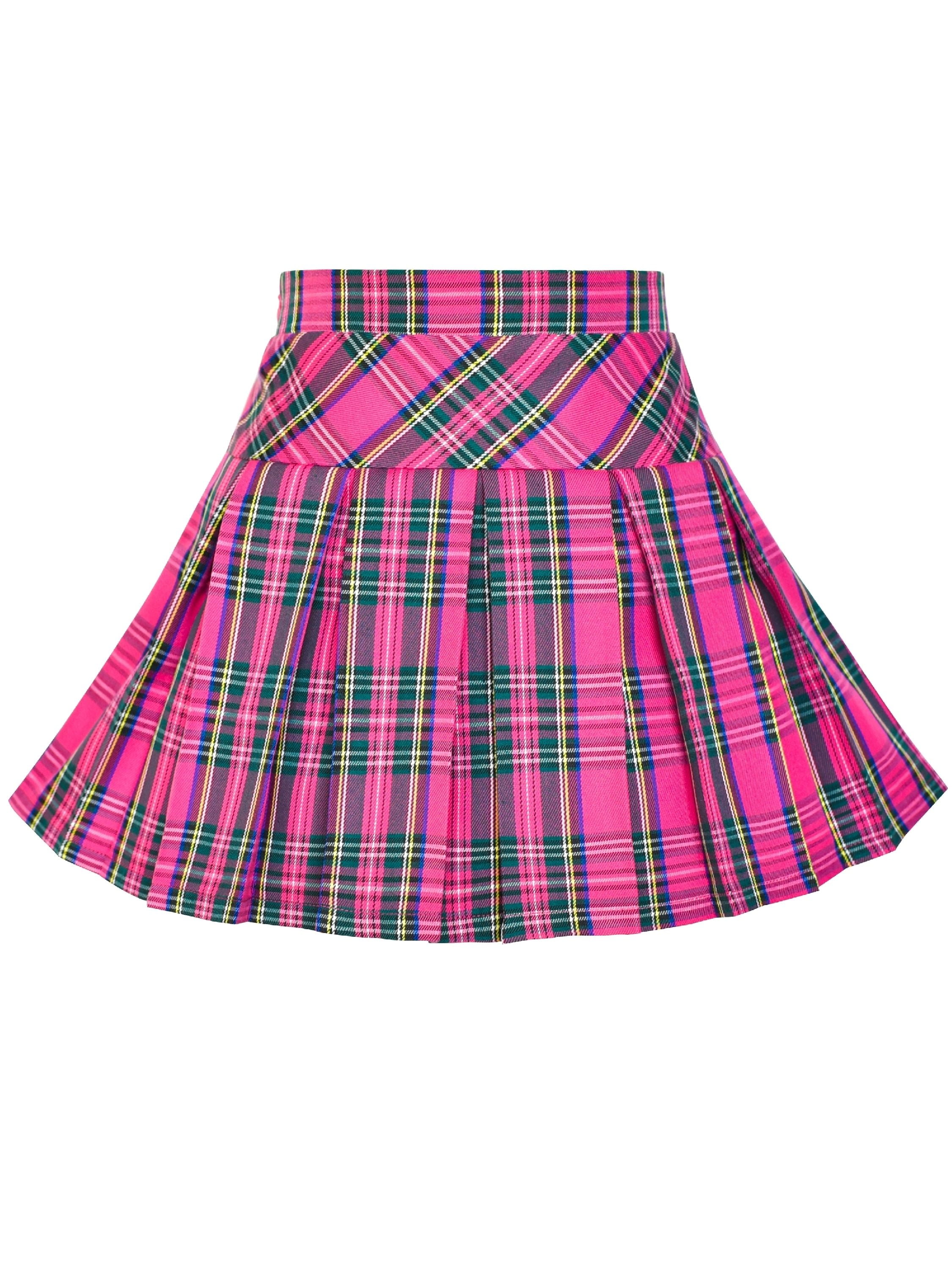 Girls Skirt Back School Uniform Pink Tartan Skirt 9-10 Years