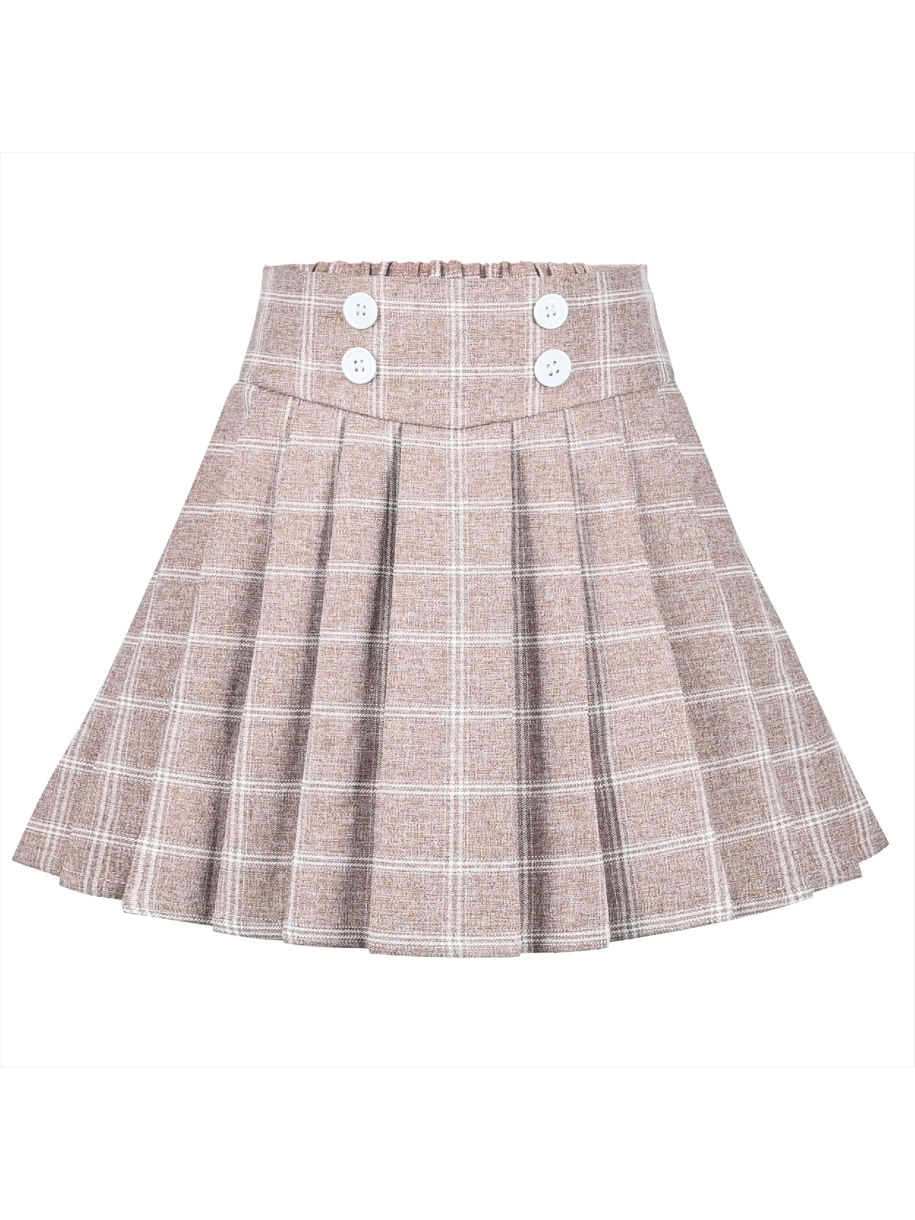 Girls-Skirt-Beige-Grid-Checks-