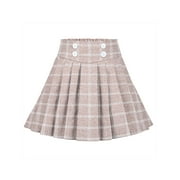 SUNNY FASHION Girls Skirt Beige Grid Checks Plaid Pleated School Tennis Mini Casual 9-10 Years