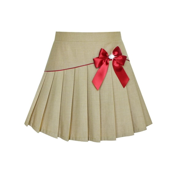 Girls Skirt Beige Pleated Bow Tie Back School Uniform 6 Years