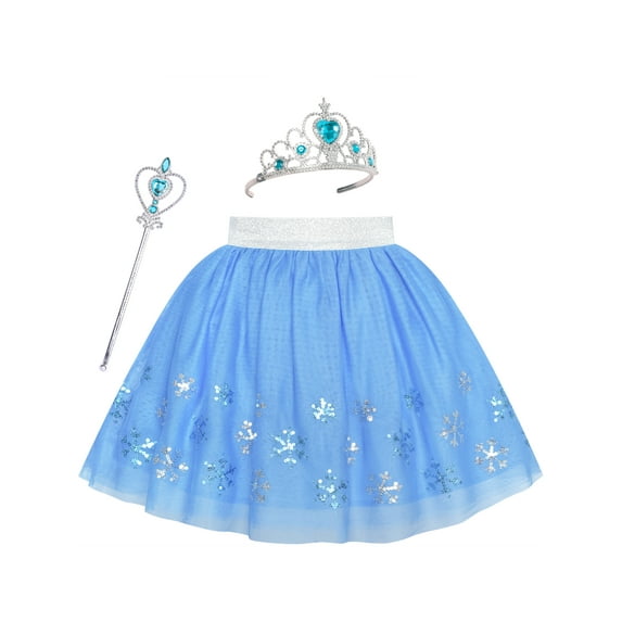 Girls Skirt Blue Snow Queen Costume Crown Wand Tutu Dancing 6 Years
