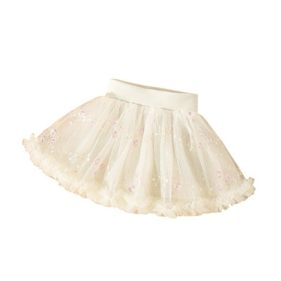 Girls Skirt Dream Princess Skirt Solid Color Mesh Embossed Embroidery Flower Pleated Pompadour Skirt